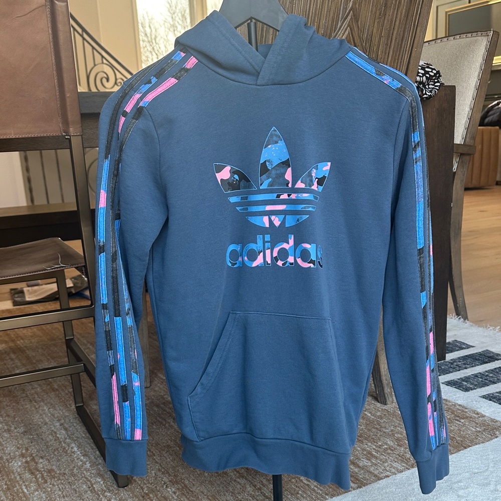 adidas Navy Hoodie with Pink & Blue Camo Trefoil